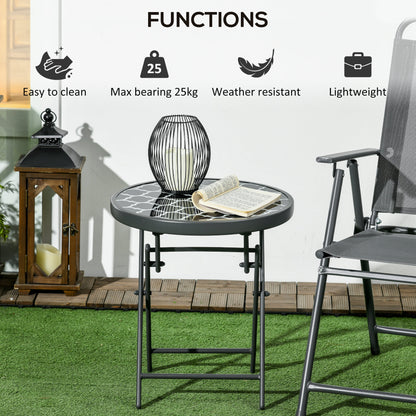 Mikale Metal And Glass Black And White Folding Outdoor Side Table 45cm With Marble Effect Top