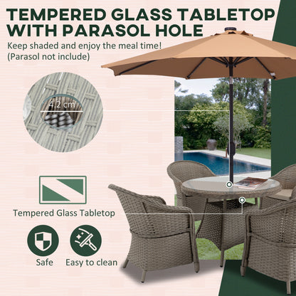 Vifi Rattan Grey 4 Seater Outdoor Dining Set With Glass Table And Cushions