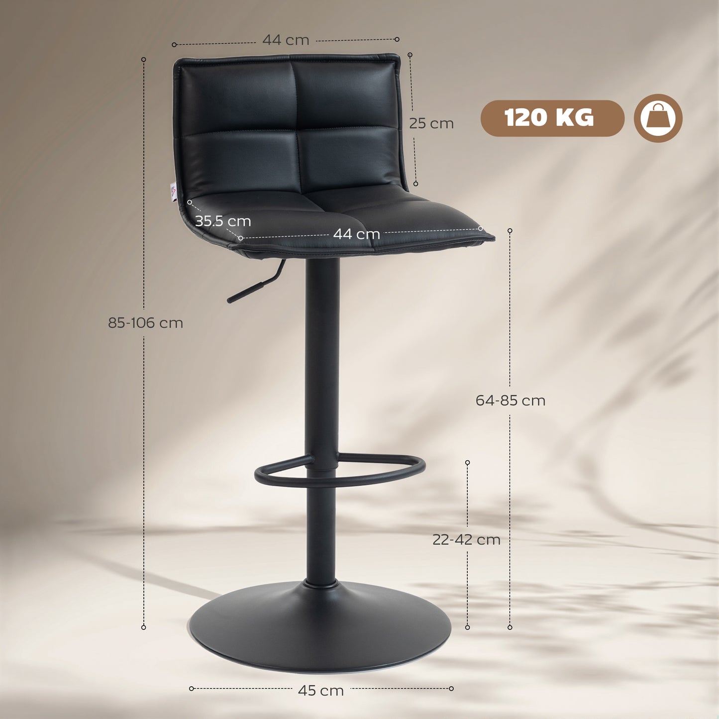 Miha Set Of 2 Black Modern Faux Leather Bar Chairs
