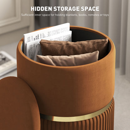 Rapa Etched Velvet Brown Storage Ottoman With Gold Detail