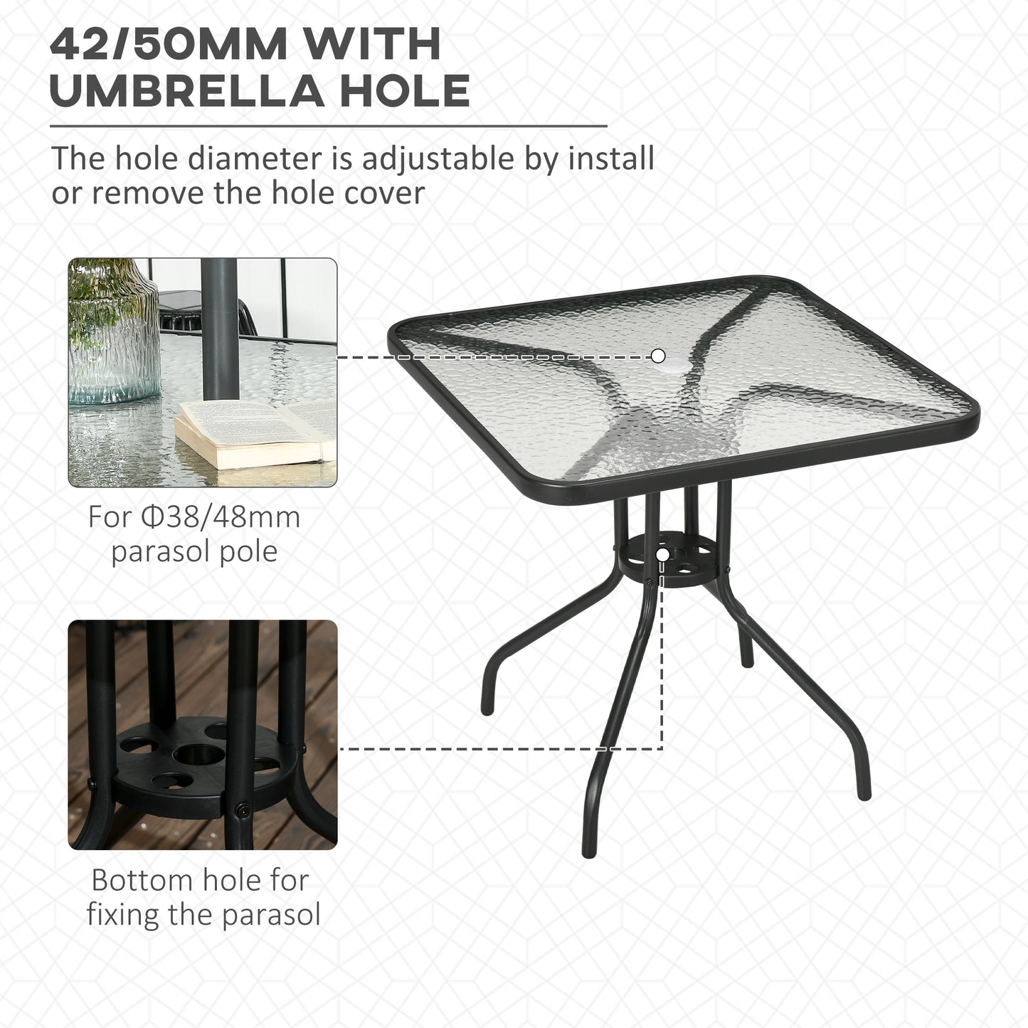 Laloke Metal And Glass Square Garden Dining Table With Umbrella Hole