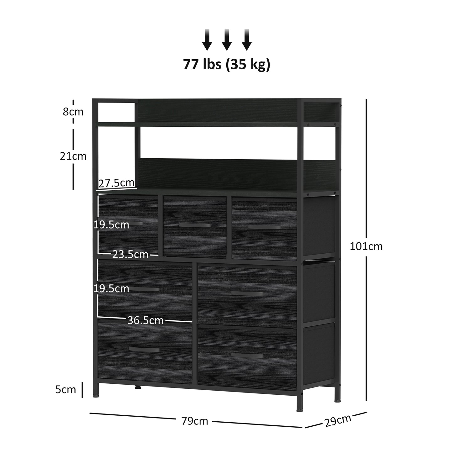 Latoli Fabric And Wood Black 7 Drawer Rustic Storage Chest