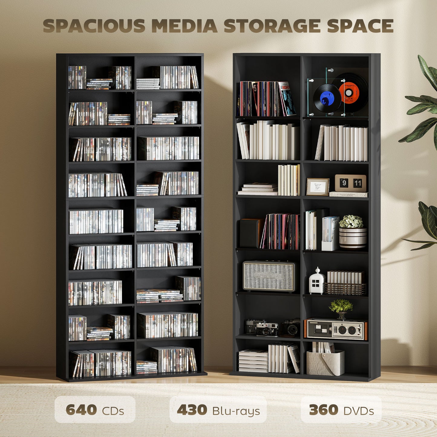 Sezi Wood Black Tall Media Storage Tower With 640 Disc Capacity