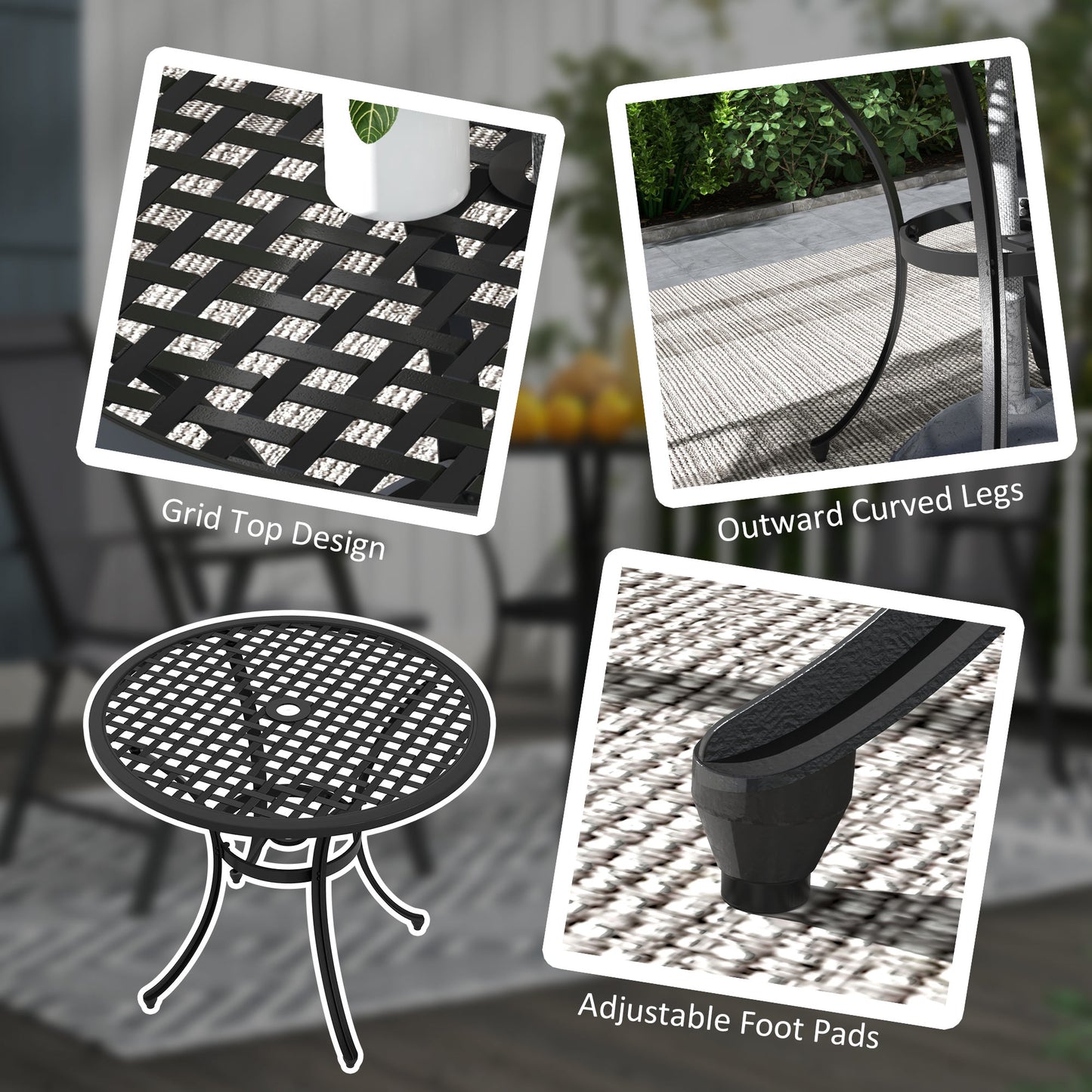 Tovedo Black Aluminium Round Outdoor Table with Central Parasol Hole