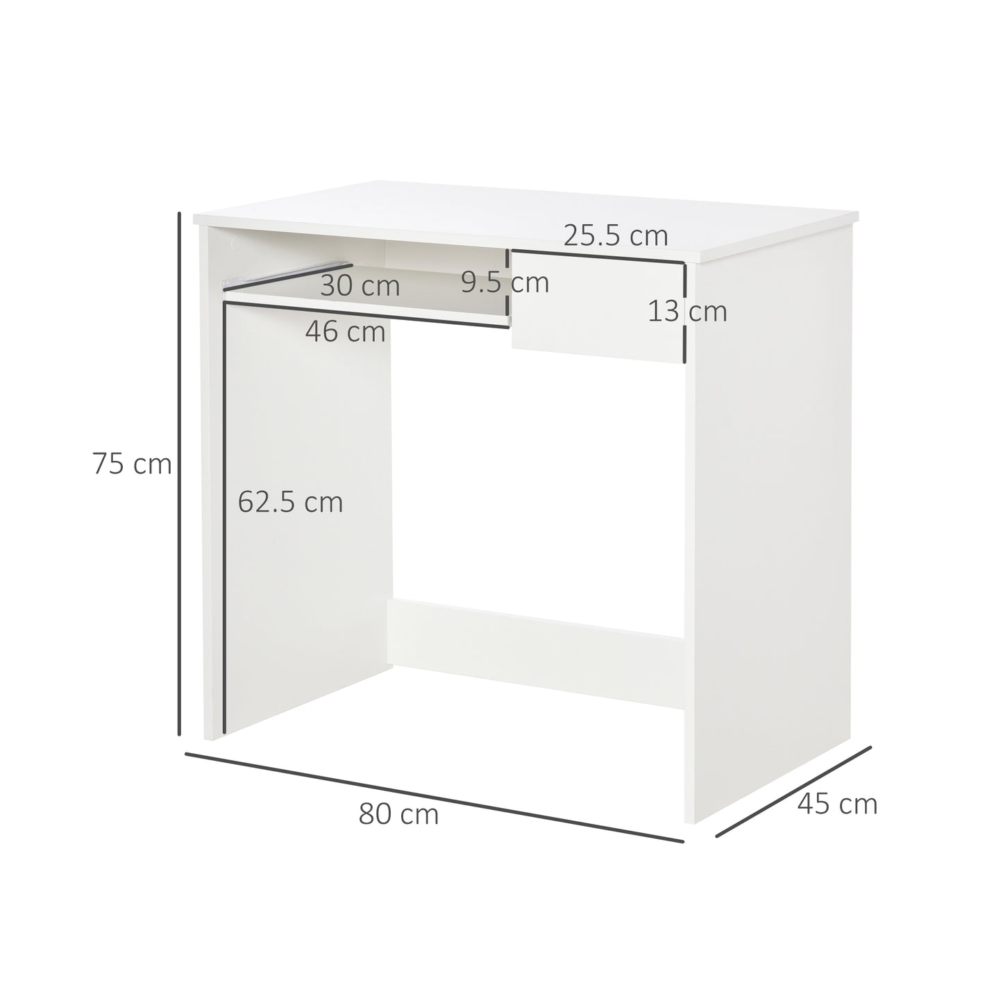 Samoka Small 80cm Wooden White Compact Desk With Keyboard Tray And Drawer