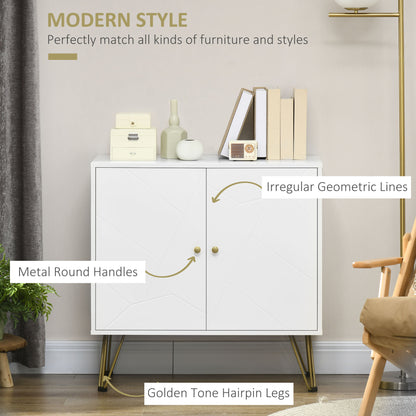 Vifiva White Slim Sideboard With Gold Hairpin Legs 2 Doors