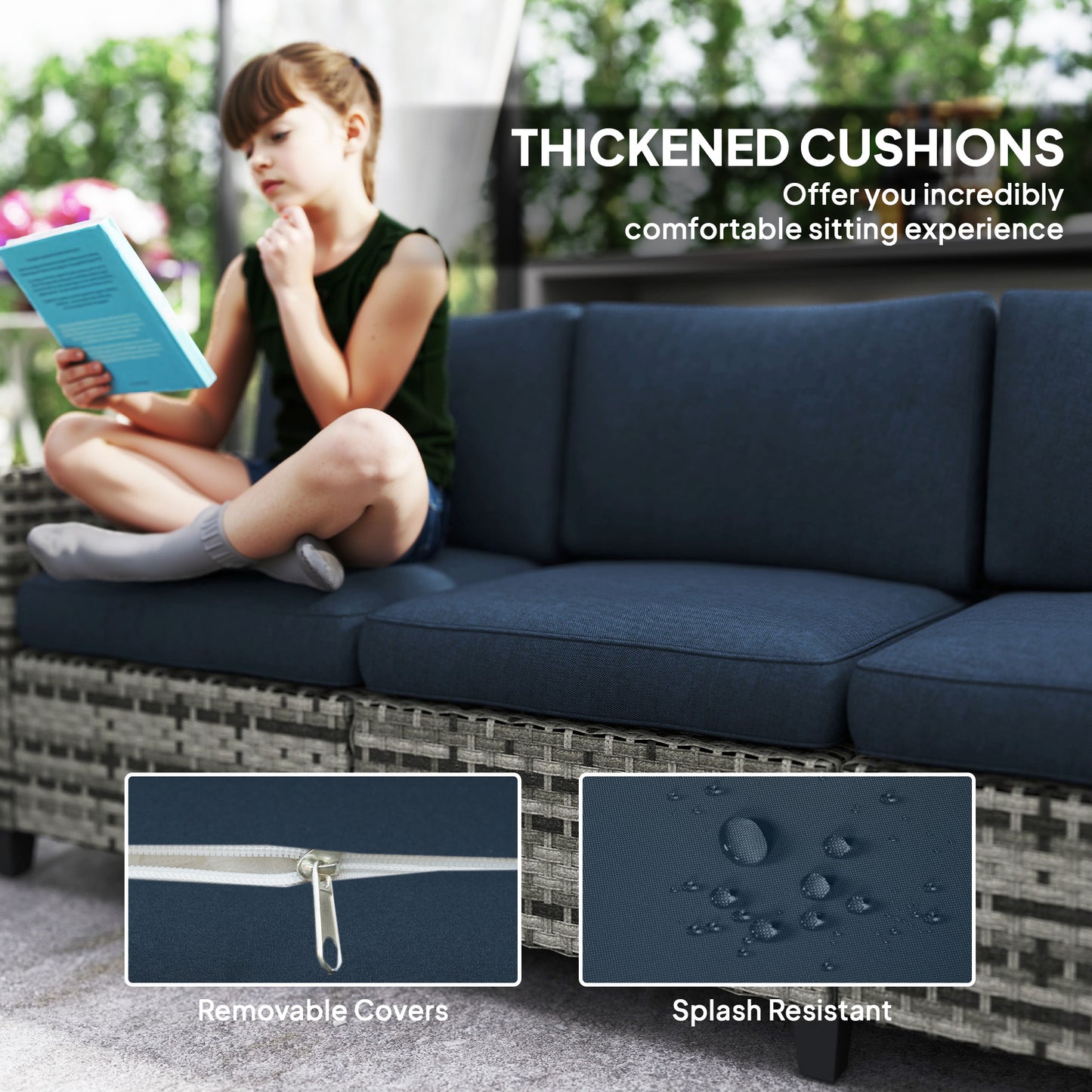 Sacoel Navy Blue and Grey Rattan 5 Seater Outdoor Sofa Set