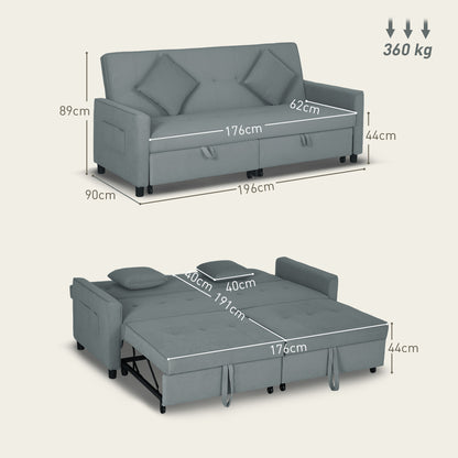 Senosa Grey Upholstered 3 Seater Convertible Sofa Bed Tufted