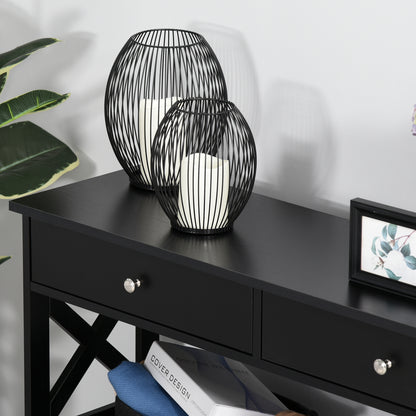 Kafa 100cm Wooden Black X Frame Console Table With Drawers And 2 Shelves