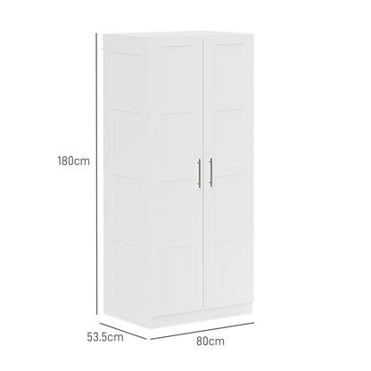 Coravello Wooden White 2 Door Wardrobe With Hanging Rail and Shelf