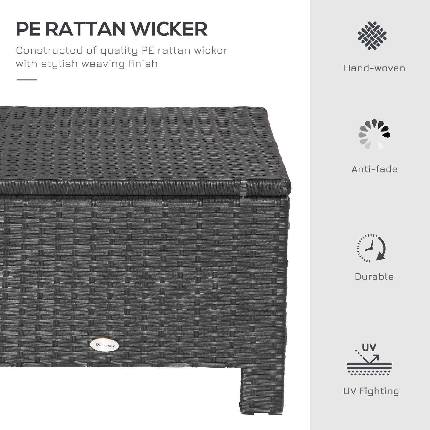 Lupara Rattan Black Square Outdoor Footstool With White Cushioned Seat