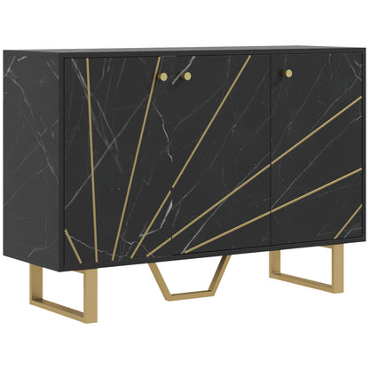 Suno Black Marble Effect Sideboard Golden Metal Legs 3 Doors