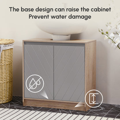 Movese Freestanding Under Sink Storage Cupboard With Adjustable Shelving Grey