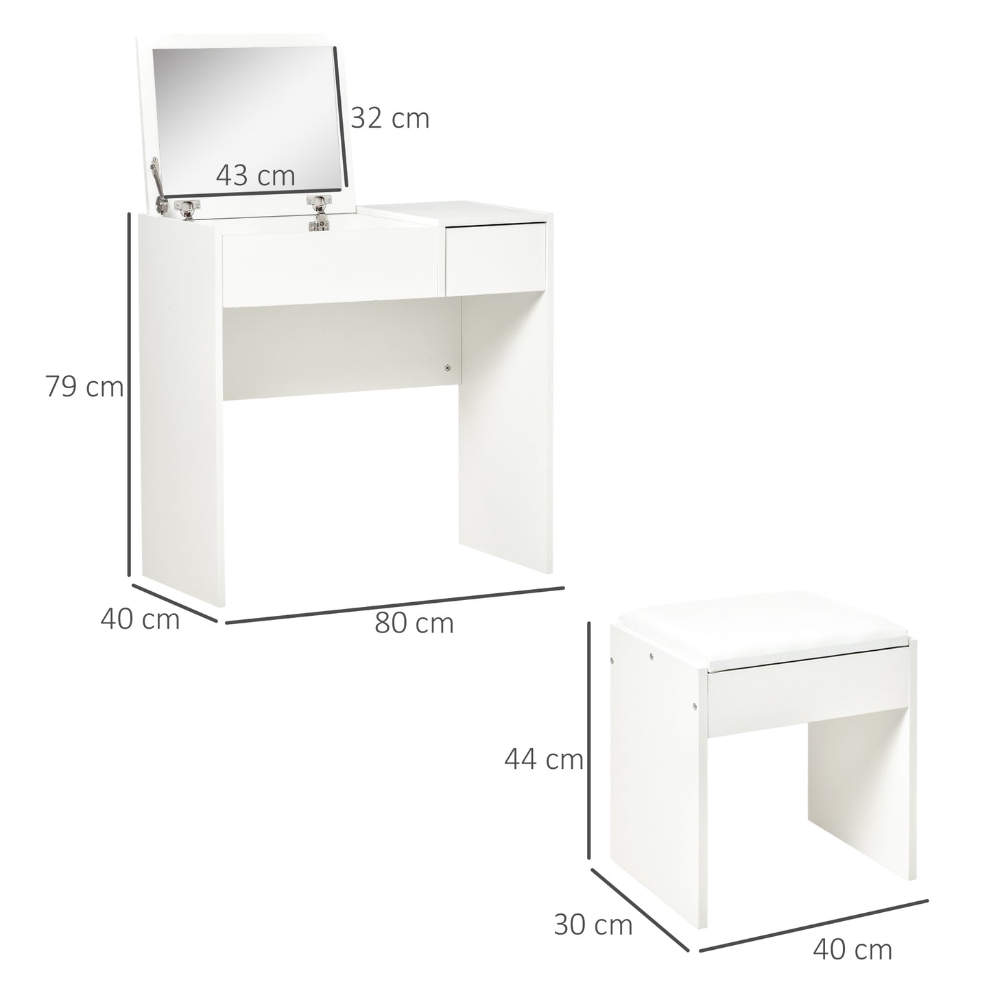 Fimazi Mola White Vanity Desk With Flip Mirror Drawer Storage And Cushioned Stool