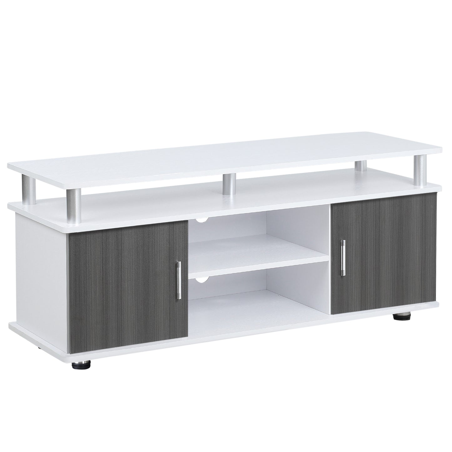 Mihavi 120cm Wooden Grey And White Media Console With Shelf And Cupboards For TVs Up To 50 Inches