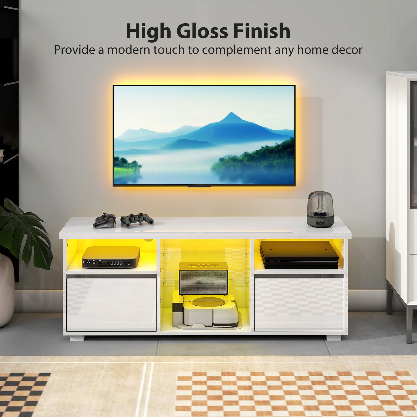 Avavyn 120cm High Gloss White TV Cabinet With Integrated LED Lighting