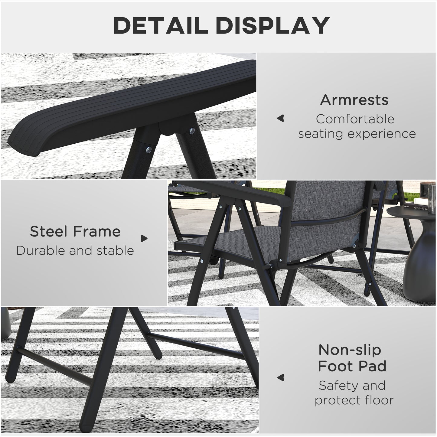 Lecore Set Of 2 Metal Grey Folding Garden Chairs With 7 Position Reclining Backs