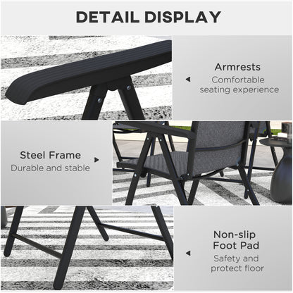 Lecore Set Of 2 Metal Grey Folding Garden Chairs With 7 Position Reclining Backs