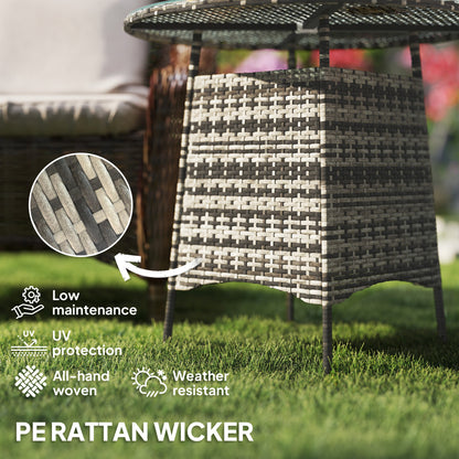 Viveke Rattan Grey Outdoor Coffee Table With Tempered Glass Top And Parasol Hole