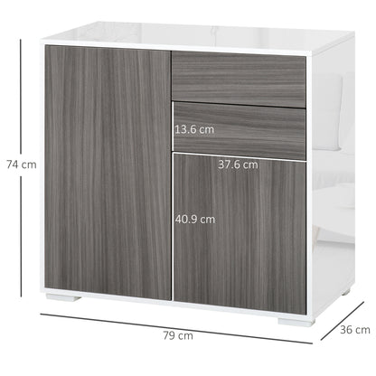 Luel High Gloss White and Grey Wood Effect Compact Sideboard With Push Open Drawer and 2 Doors