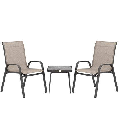 Diseli 3 Piece Outdoor Mesh Bistro Set With Stackable Chairs And Coffee Table In Brown