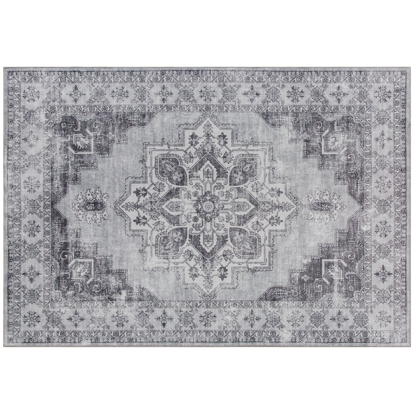 Linimi  170 x 120cm Polyester Grey Vintage Style Non Slip Washable Rug
