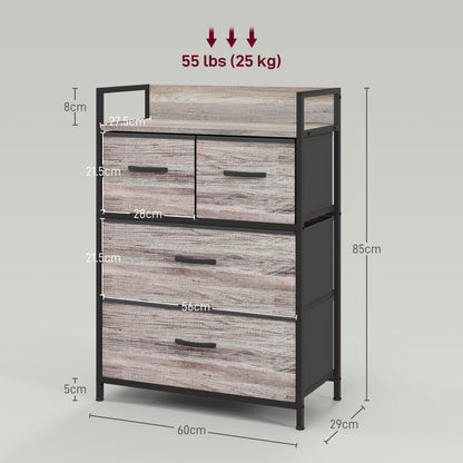 Doyo Elso Fabric And Wood Grey Wood Effect 4 Drawer Rustic Storage Chest
