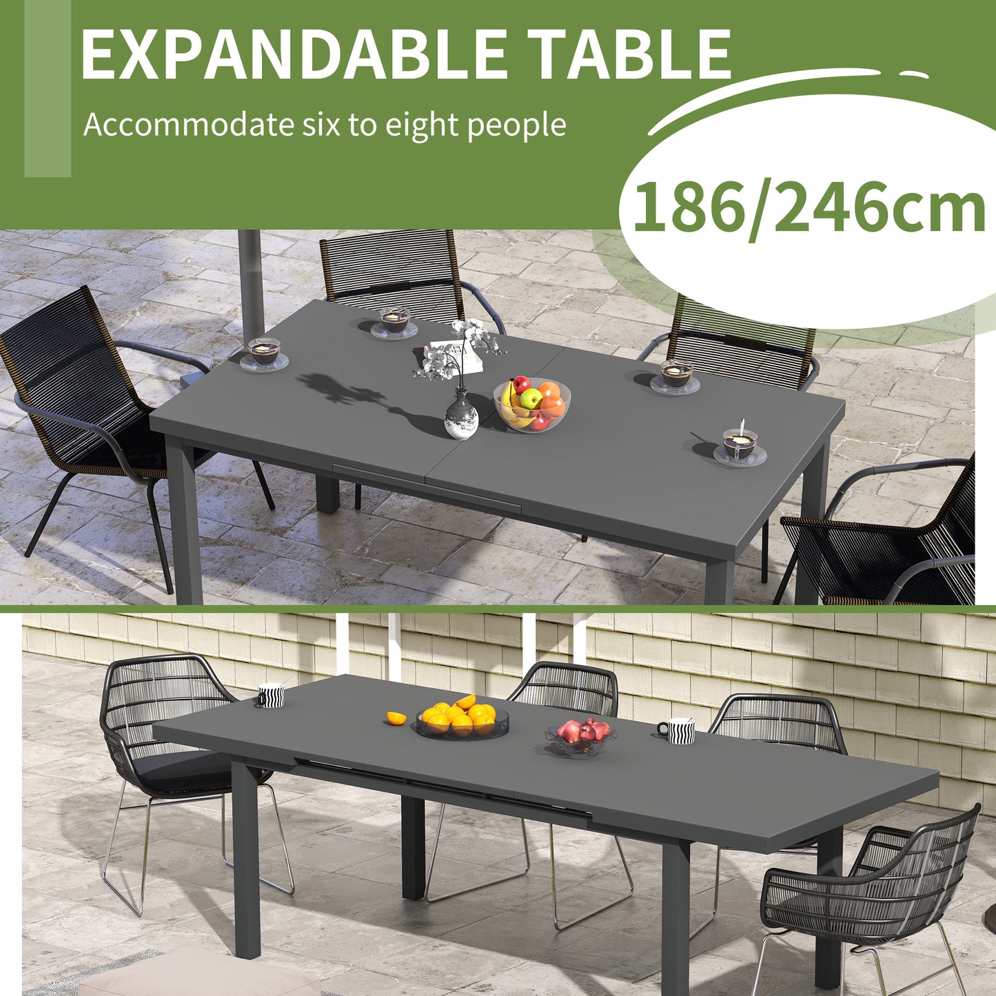 Soroke 6 Seater Aluminium Grey Extendable Outdoor Dining Table