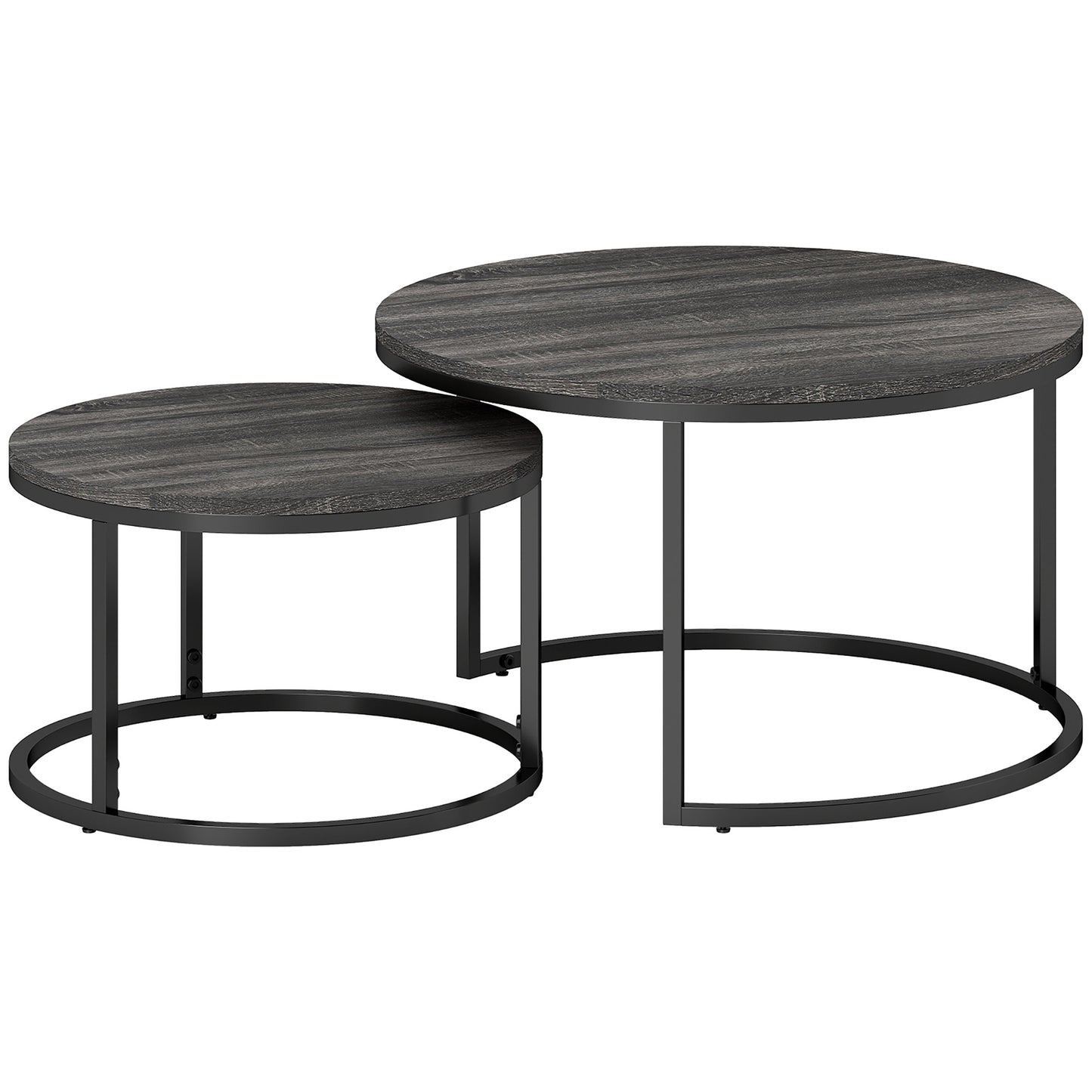 Rali Metal And Wood Black Set Of 2 Marble Effect Nesting Coffee Tables