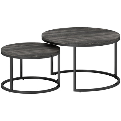 Rali Metal And Wood Black Set Of 2 Marble Effect Nesting Coffee Tables