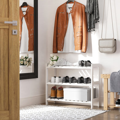 Vafino Wooden White 3 Tier Slatted Shoe Rack With Slatted Shelves