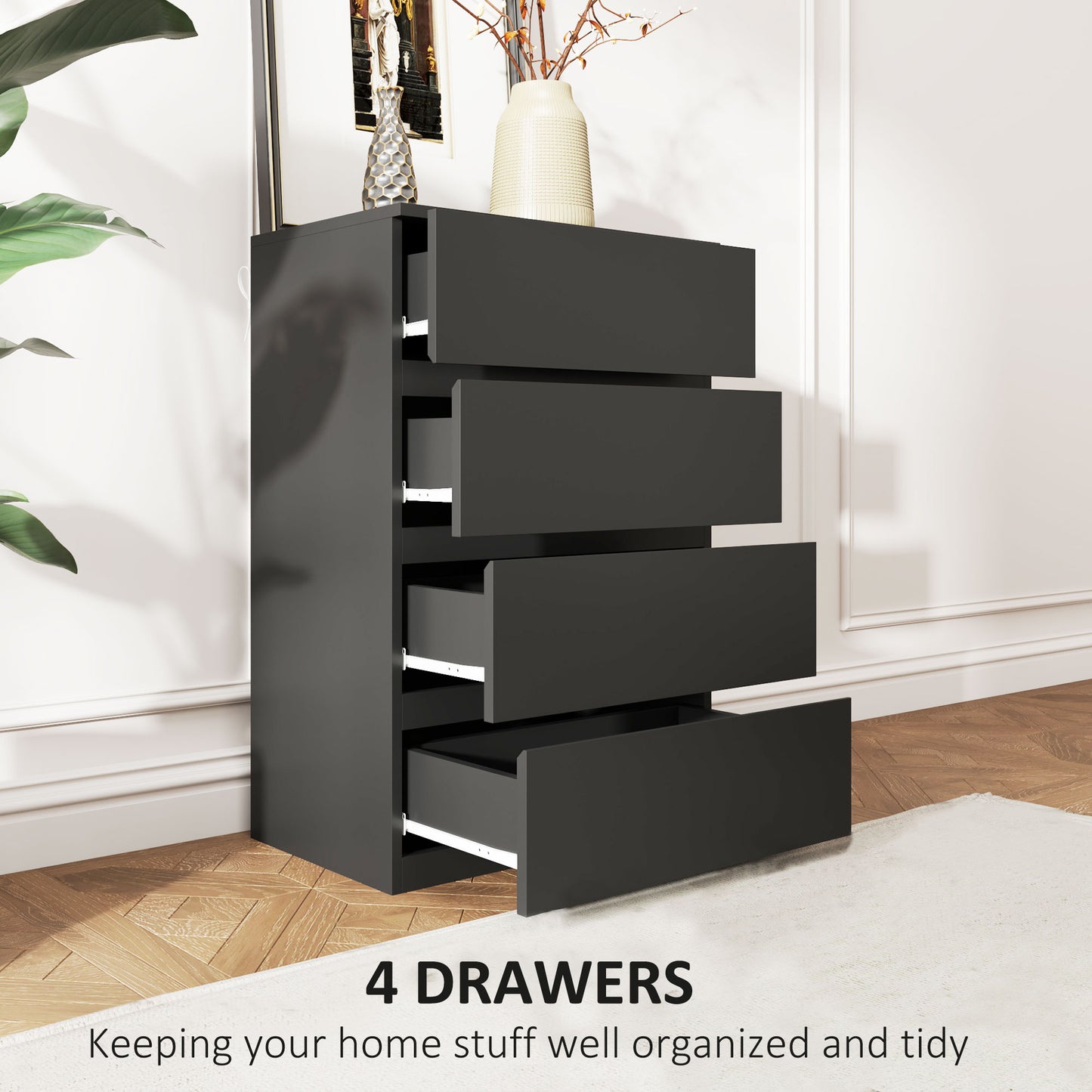 Retture Wooden Neutral Finish 4 Drawer Modern Storage Chest