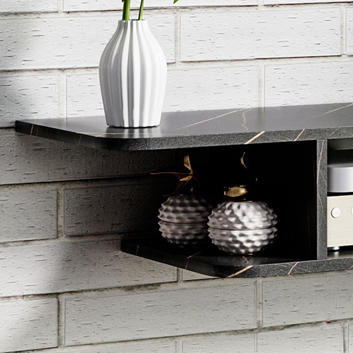Dibasa Mizi Wooden Black Floating TV Unit With OFauxn Shelves For Screens Up To 40 Inches