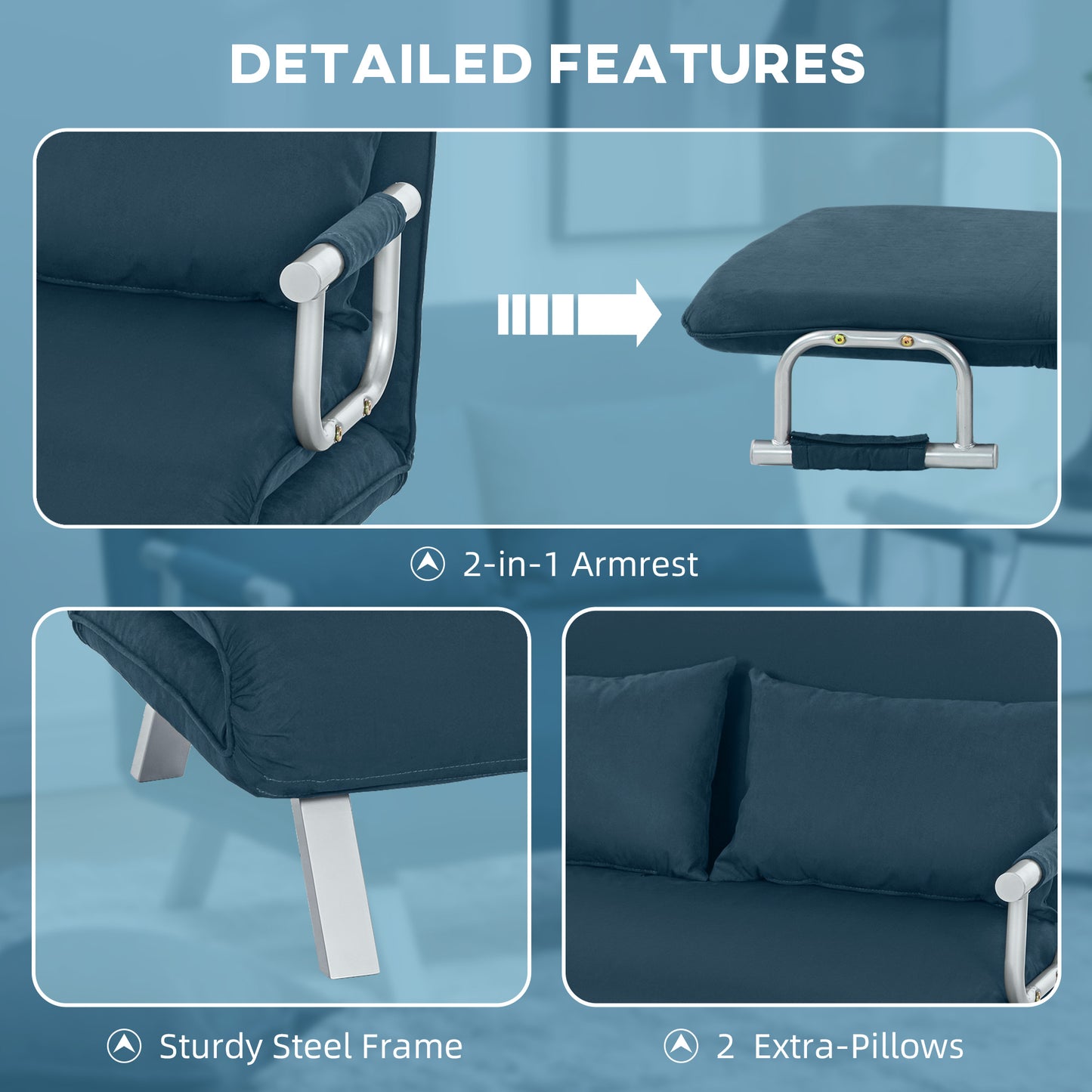 Keha Fabric Navy Blue 2 Seater Click Clack Sofa Bed