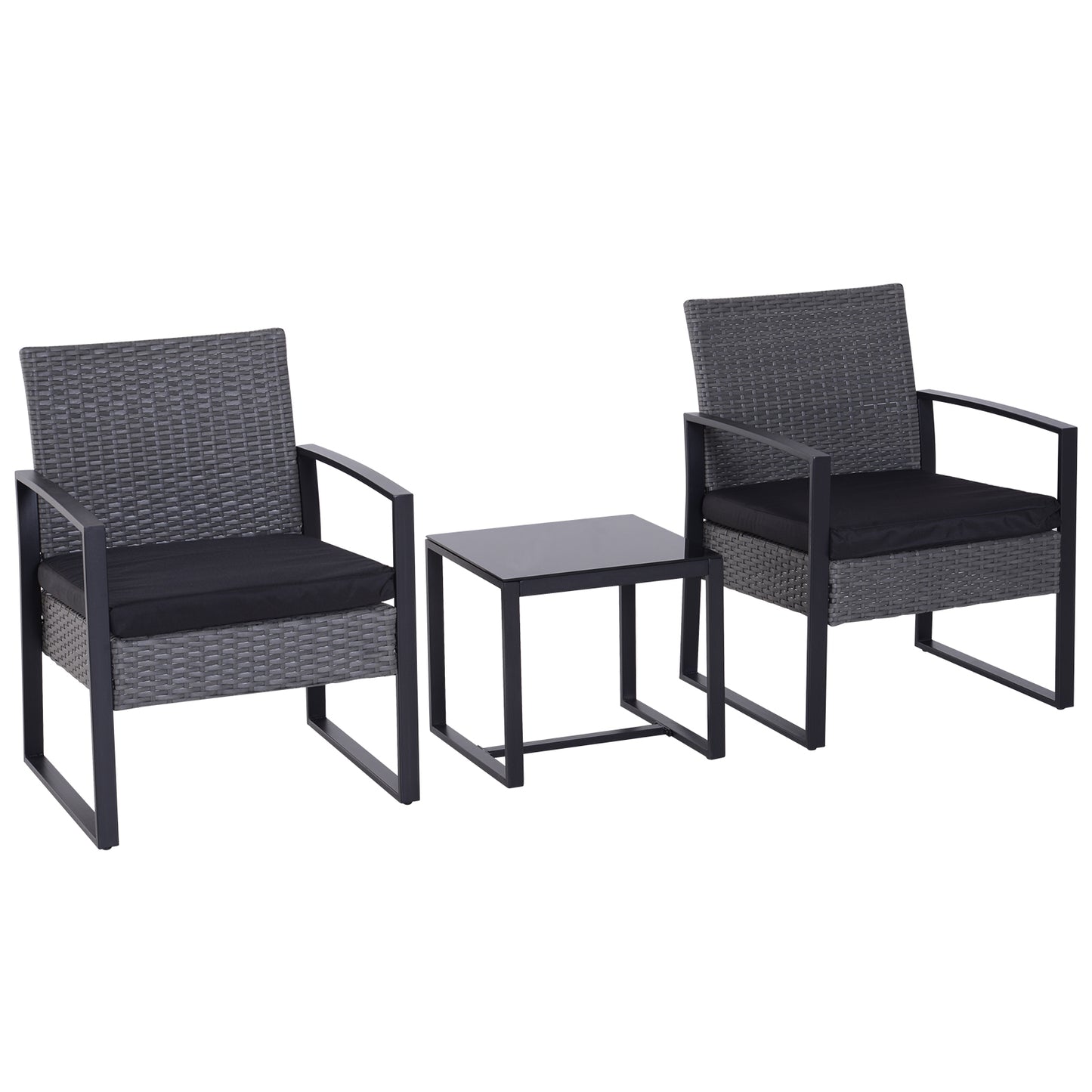 Seha Dark Grey Rattan 2 Seater Outdoor Bistro Set With Black Cushions