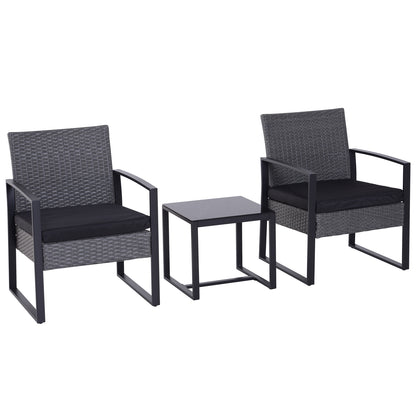 Seha Dark Grey Rattan 2 Seater Outdoor Bistro Set With Black Cushions
