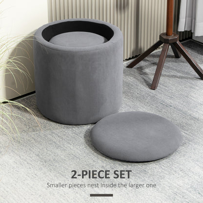 Seleco Set Of 2 Corduroy Grey Round Storage Ottomans