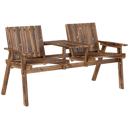 Suvale Dark Wood 2 Seater Garden Bench With Table And Parasol Hole