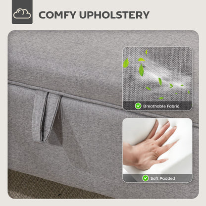 Solo Linen Light Grey Storage Footstool With Storage Natural Wooden Legs