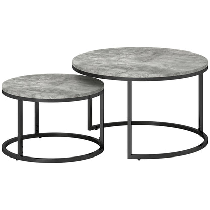 Faline Metal And Wood Grey And Black Set Of 2 Marble Effect Nesting Tables