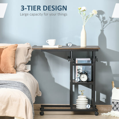 Comiro Metal Black Industrial Sofa Side Table With 3 Tier Shelves with Lockable Wheels