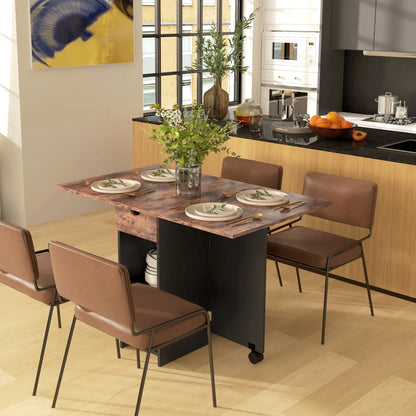 Barretti Wooden Rustic Brown Folding Drop Leaf Dining Table With Drawer And Storage Shelves