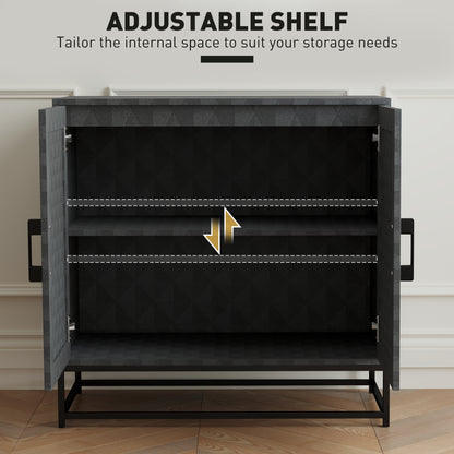 Nelima Black Freestanding Retro Sideboard With Double Doors Geometric Pattern