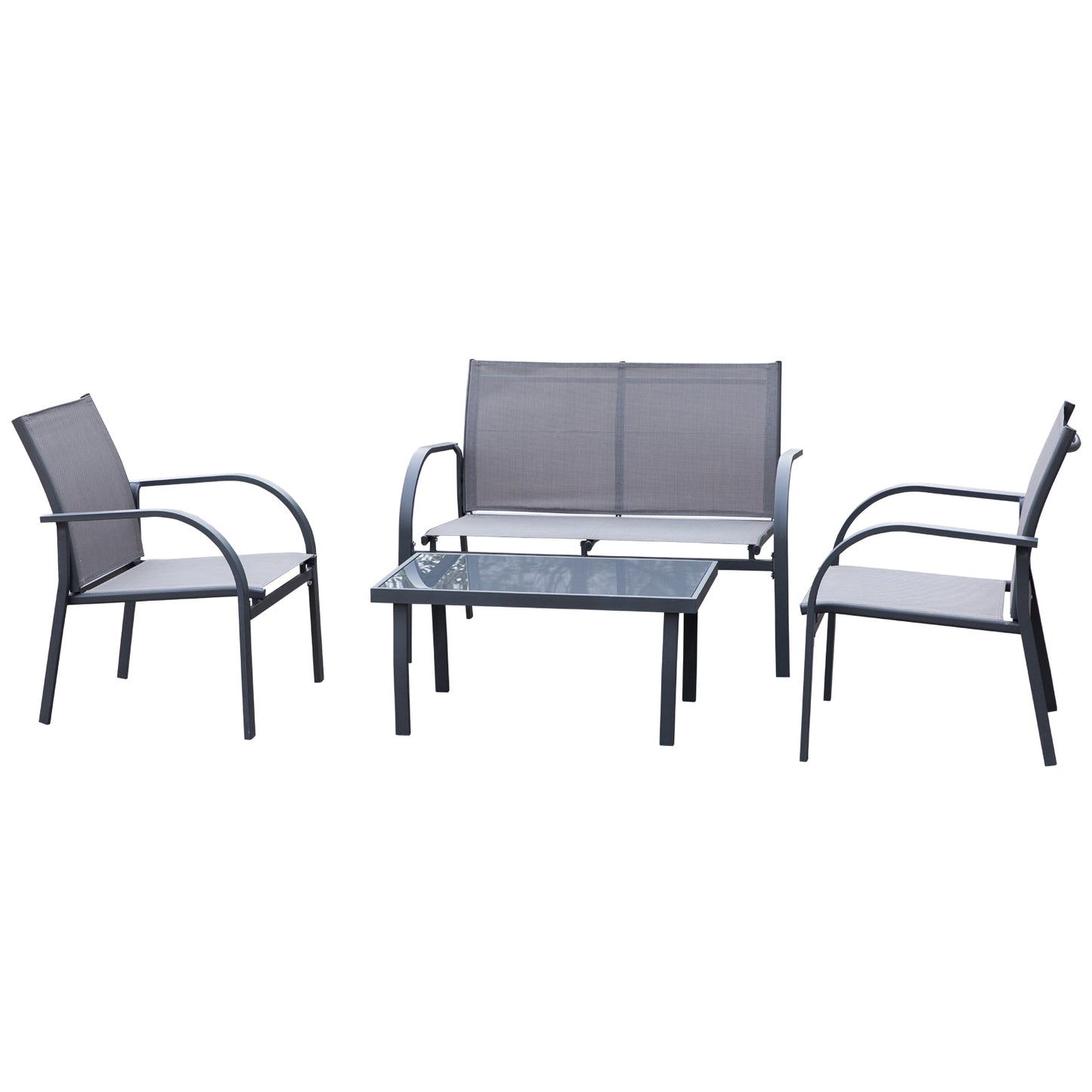 Babane 4 Seater Minimal Garden Patio Set Grey Mesh Aluminium Frame