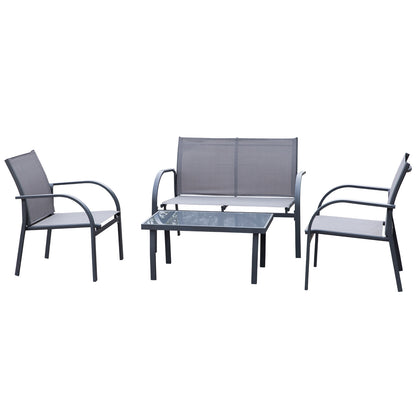 Babane 4 Seater Minimal Garden Patio Set Grey Mesh Aluminium Frame