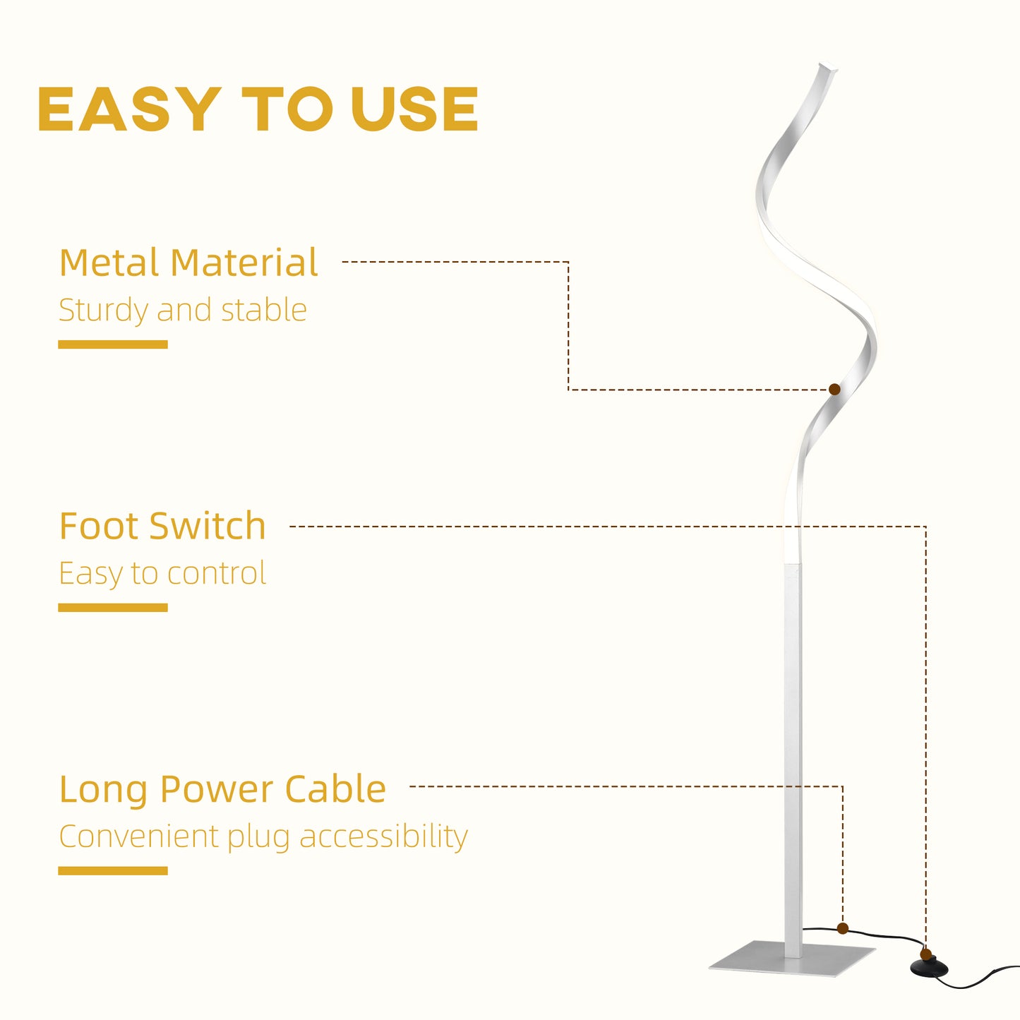 Marimba Metal Silver Dimmable Spiral Floor Lamp With Adjustable Brightness And Square Base