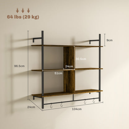 Todoco Wood And Metal Brown And Black 3 Tier Floating Wall Shelves