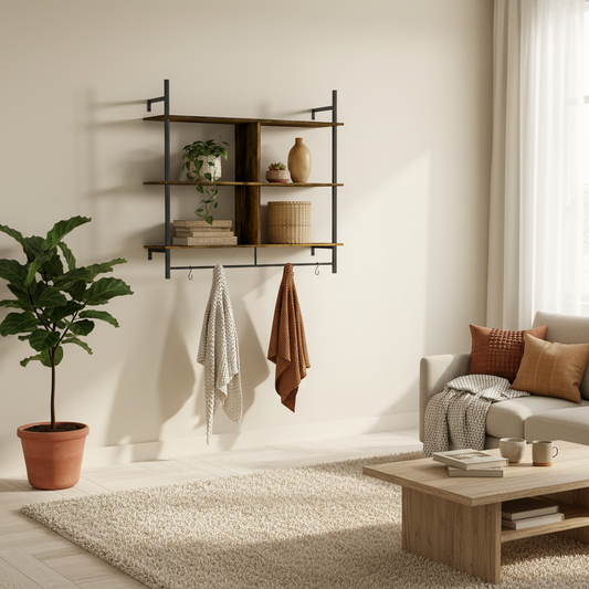 Cedoco Wood And Metal Brown And Black 3 Tier Floating Wall Shelves