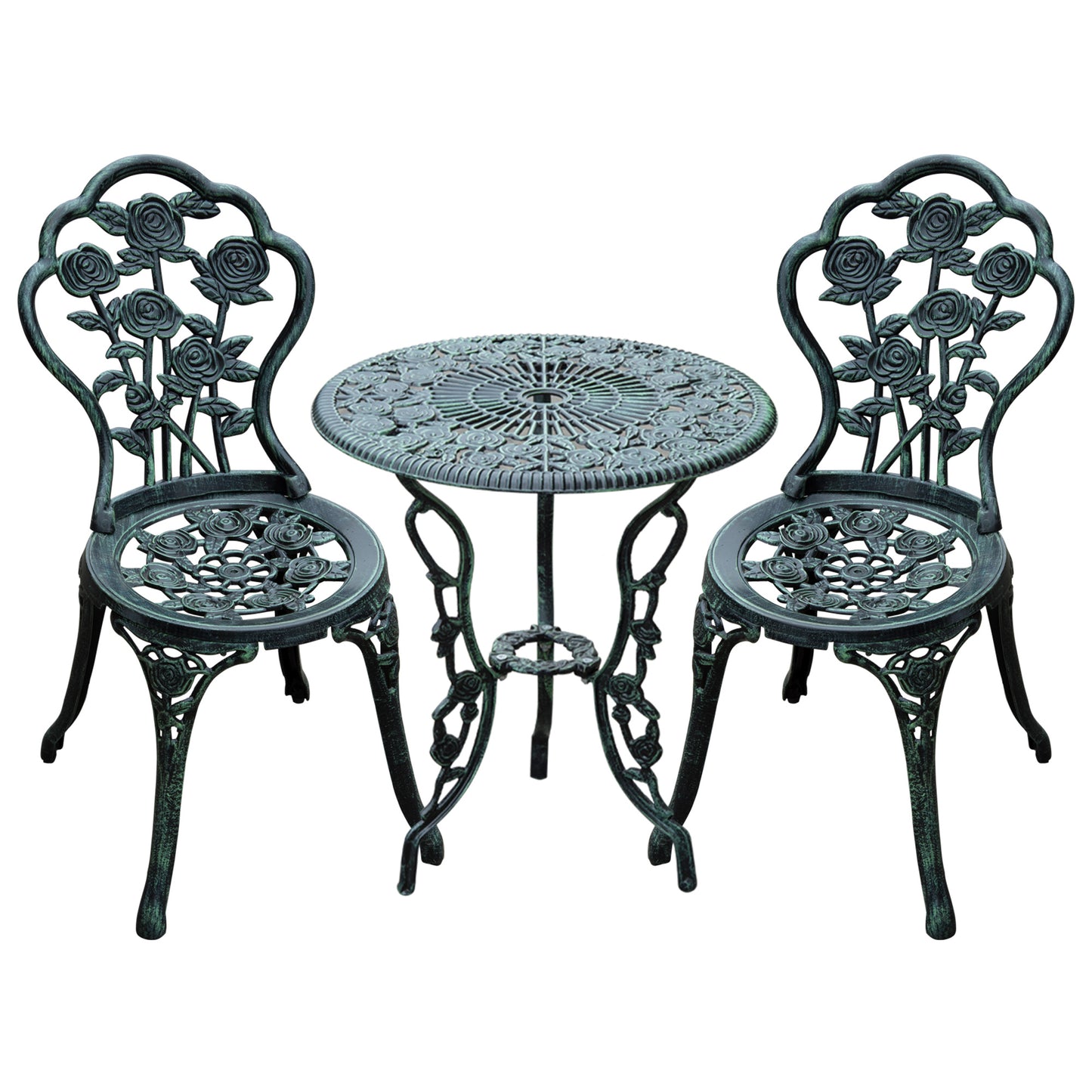 Lafira 3 Piece Cast Aluminium Garden Bistro Table And Chair Set In Green