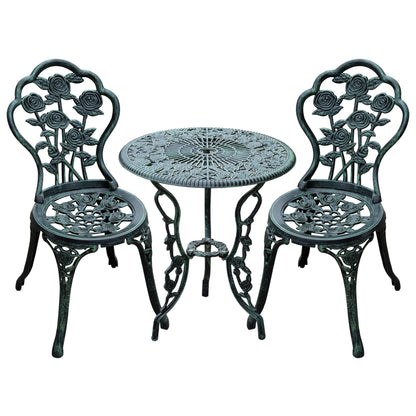 Lafira 3 Piece Cast Aluminium Garden Bistro Table And Chair Set In Green